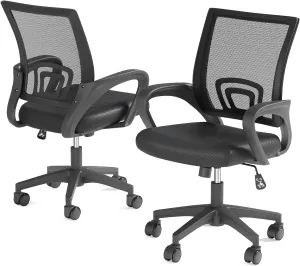 Office Chairs Set of 2, Ergonomic Mesh Desk Chairs with Lumbar Support, Adjustable Height Swivel Rolling Wheels for Home and Office Use, Black