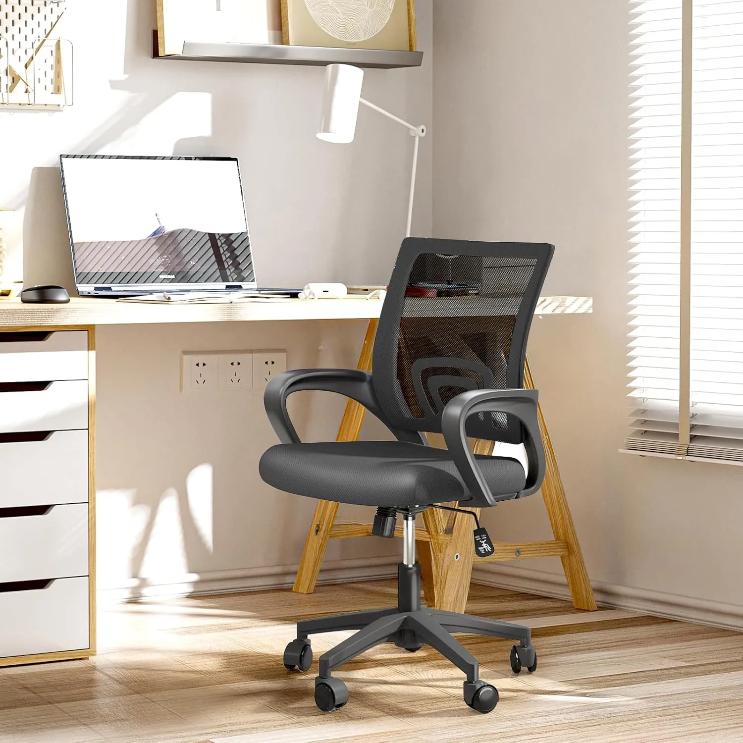 Office Chairs Set of 2, Ergonomic Mesh Desk Chairs with Lumbar Support, Adjustable Height Swivel Rolling Wheels for Home and Office Use, Black