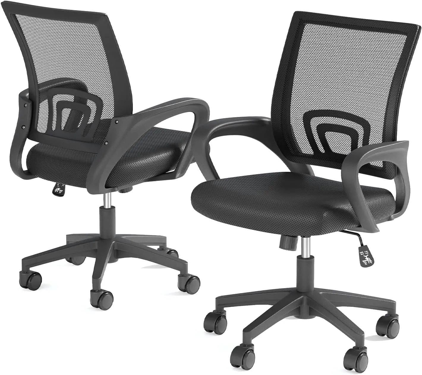 Office Chairs Set of 2, Ergonomic Mesh Desk Chairs with Lumbar Support, Adjustable Height Swivel Rolling Wheels for Home and Office Use, Black
