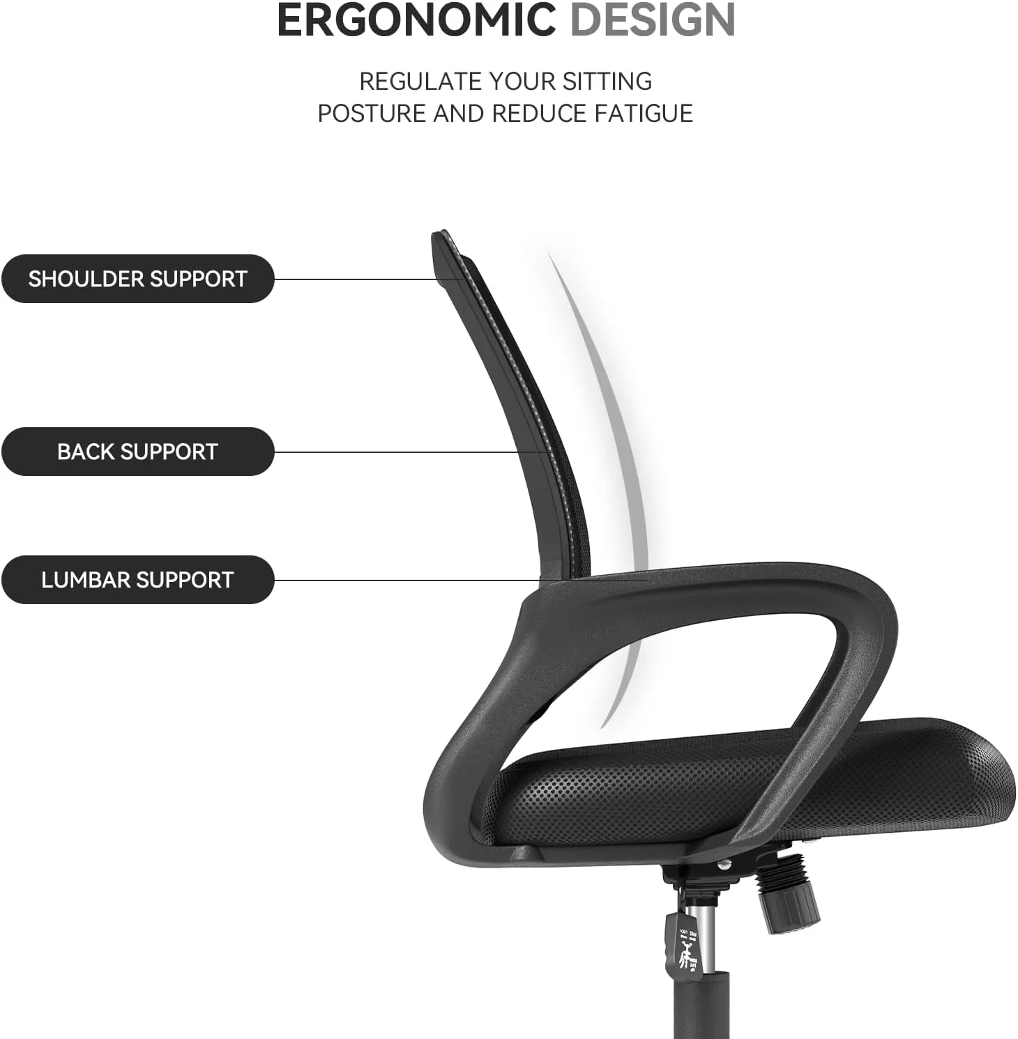 Office Chairs Set of 2, Ergonomic Mesh Desk Chairs with Lumbar Support, Adjustable Height Swivel Rolling Wheels for Home and Office Use, Black