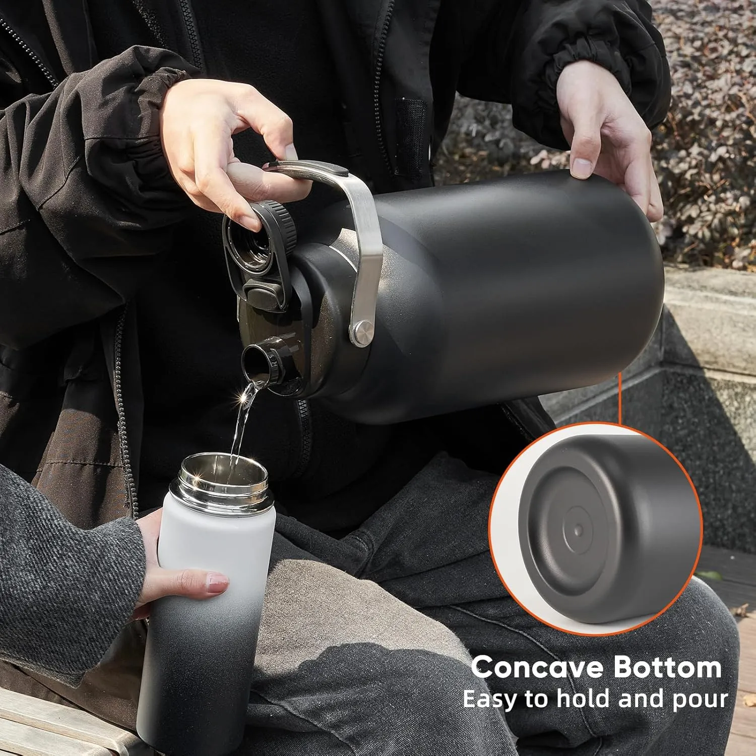 One Gallon Water Bottle, 128oz Stainless Steel Insulated Water Bottle For Hot & Cold Drinks, BPA-Free, Wide Mouth, Leak-Proof Big Water Jug With Handle For Sports, Travel, Hinking & Camping, Black