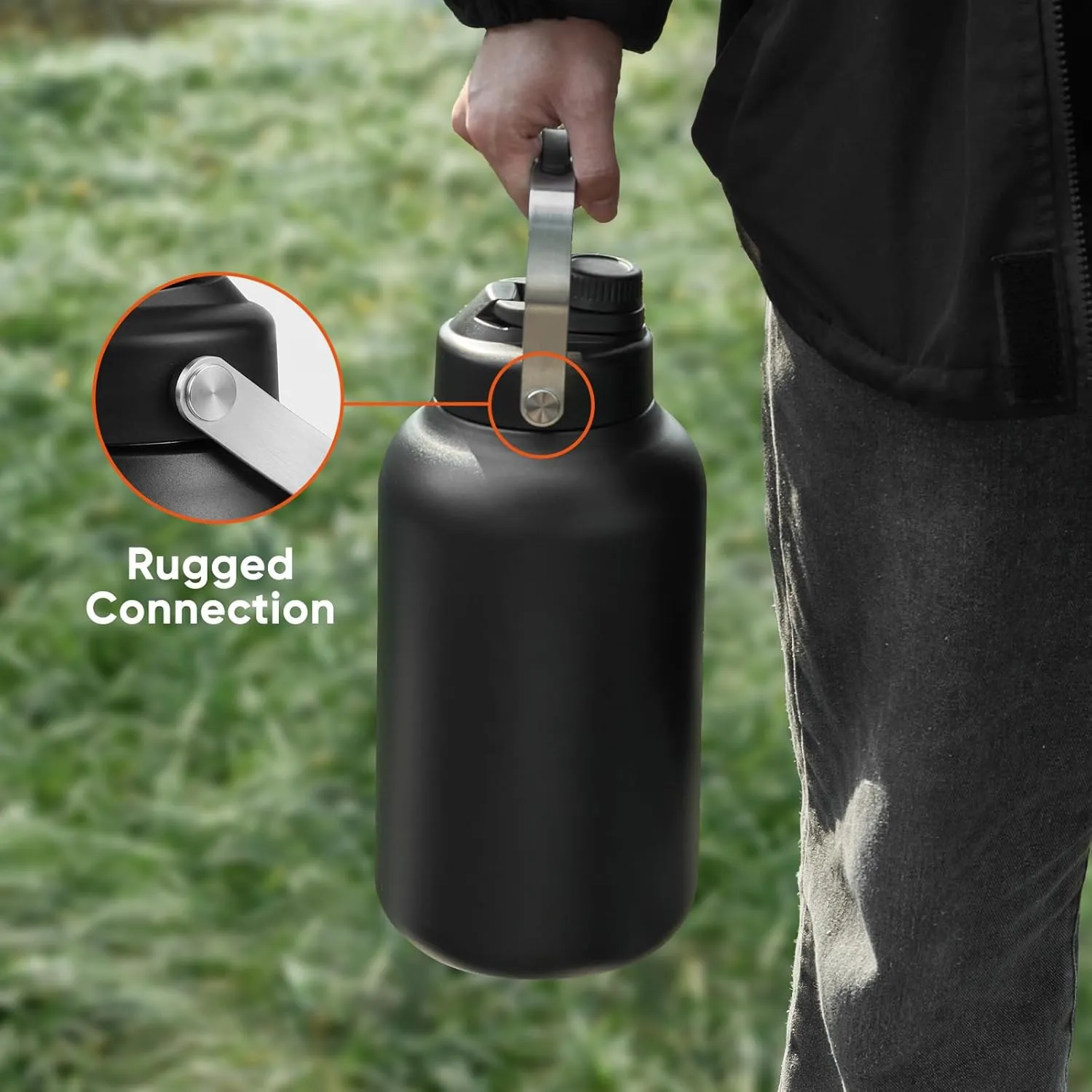 One Gallon Water Bottle, 128oz Stainless Steel Insulated Water Bottle For Hot & Cold Drinks, BPA-Free, Wide Mouth, Leak-Proof Big Water Jug With Handle For Sports, Travel, Hinking & Camping, Black