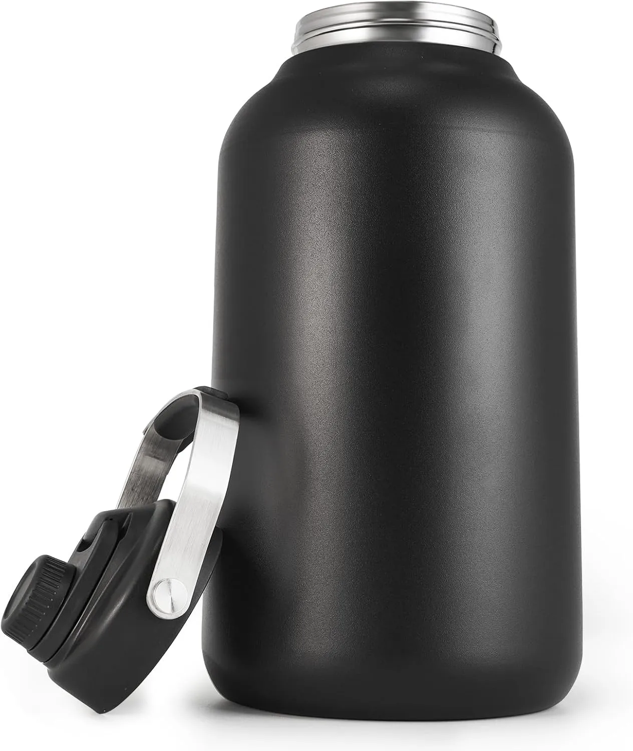 One Gallon Water Bottle, 128oz Stainless Steel Insulated Water Bottle For Hot & Cold Drinks, BPA-Free, Wide Mouth, Leak-Proof Big Water Jug With Handle For Sports, Travel, Hinking & Camping, Black