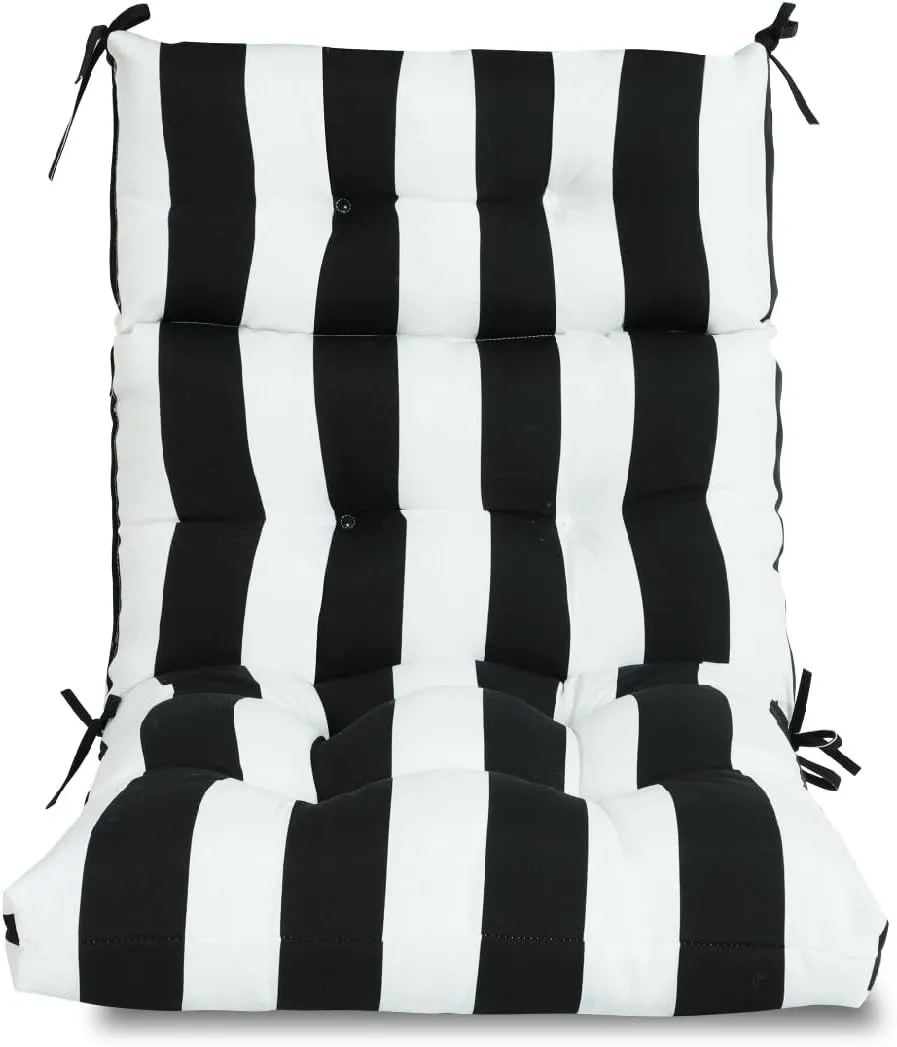 Only choice High Back Adirondack Chair Cushion Set of 2-44”x 22”x 4” Waterproof, Fade-Resistant Outdoor Rocking Chair Cushions for Patio, Garden, Porch (2, Black White Stripes)