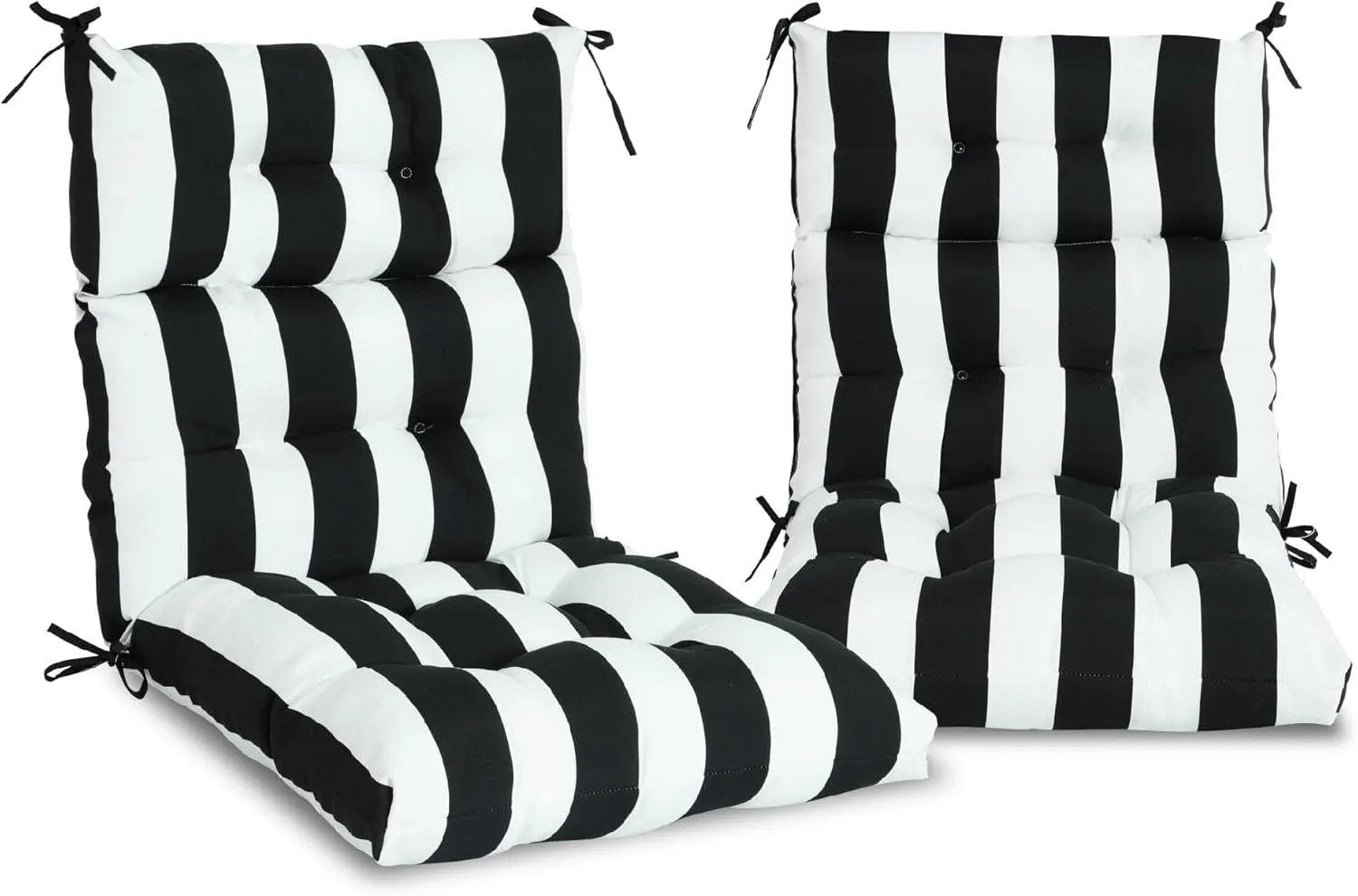 Only choice High Back Adirondack Chair Cushion Set of 2-44”x 22”x 4” Waterproof, Fade-Resistant Outdoor Rocking Chair Cushions for Patio, Garden, Porch (2, Black White Stripes)