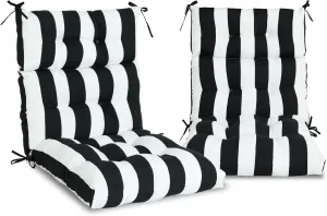 Only choice High Back Adirondack Chair Cushion Set of 2-44”x 22”x 4” Waterproof, Fade-Resistant Outdoor Rocking Chair Cushions for Patio, Garden, Porch (2, Black White Stripes)