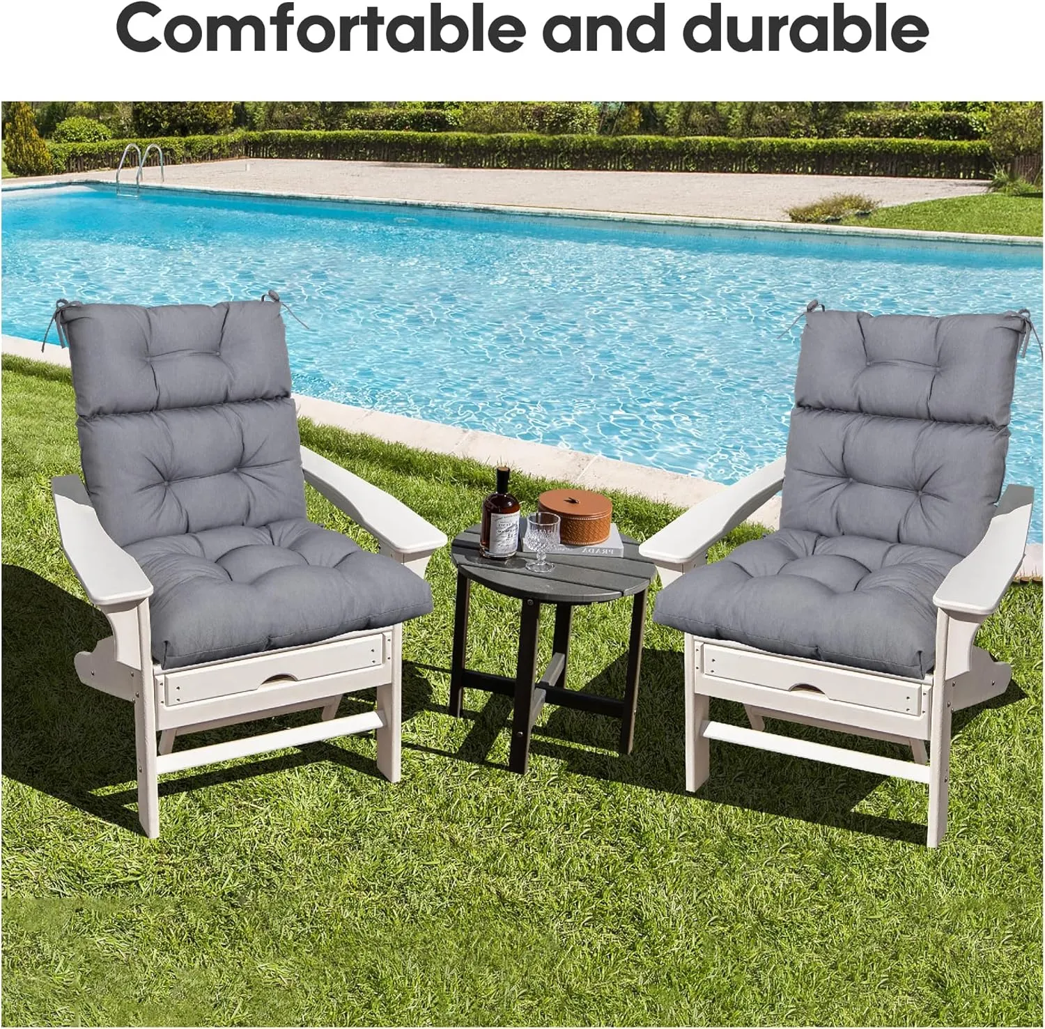 Only choice High Back Adirondack Chair Cushion Set of 2-44”x 22”x 4” Waterproof, Fade-Resistant Outdoor Rocking Chair Cushions for Patio, Garden, Porch (2, Grey)