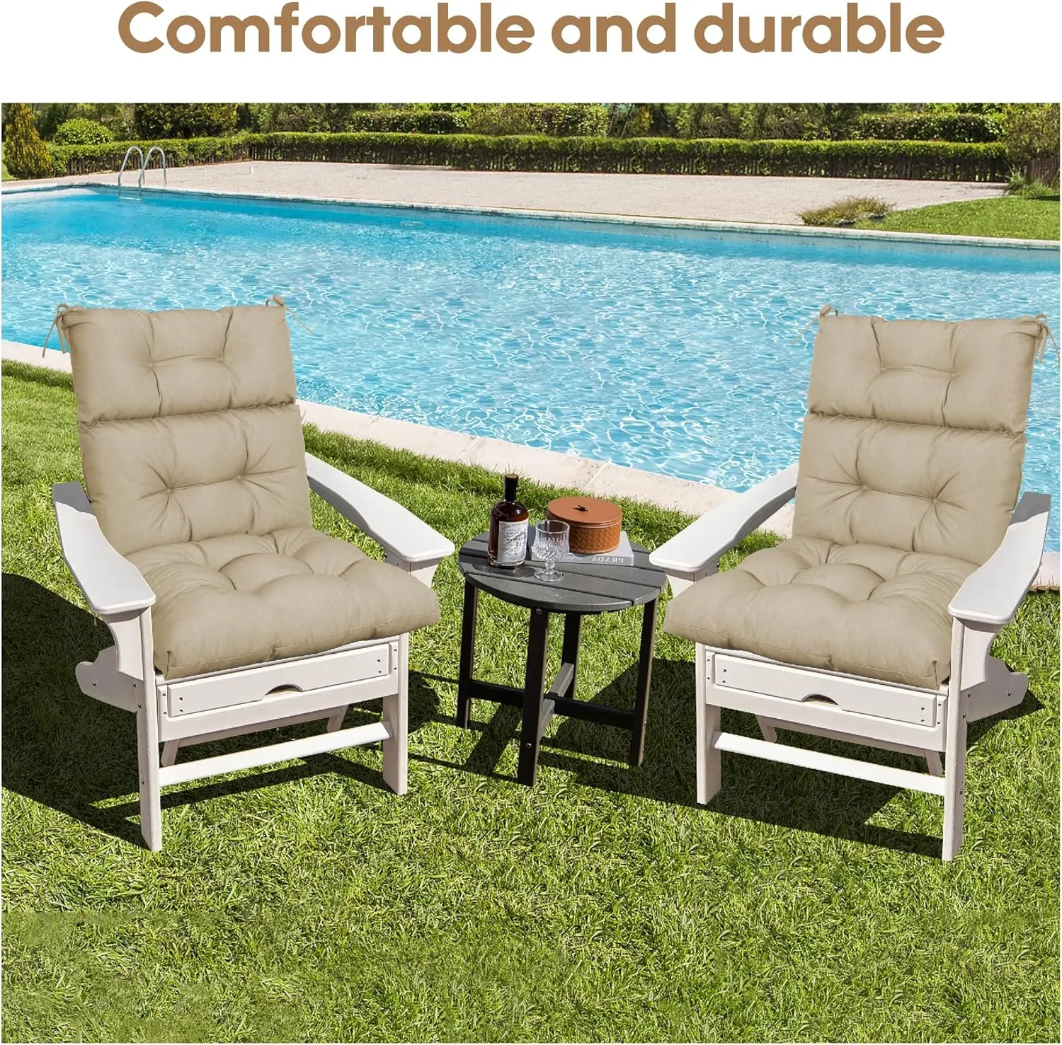 Only choice High Back Adirondack Chair Cushion Set of 2-44”x 22”x 4” Waterproof, Fade-Resistant Outdoor Rocking Chair Cushions for Patio, Garden, Porch (2, Khaki)