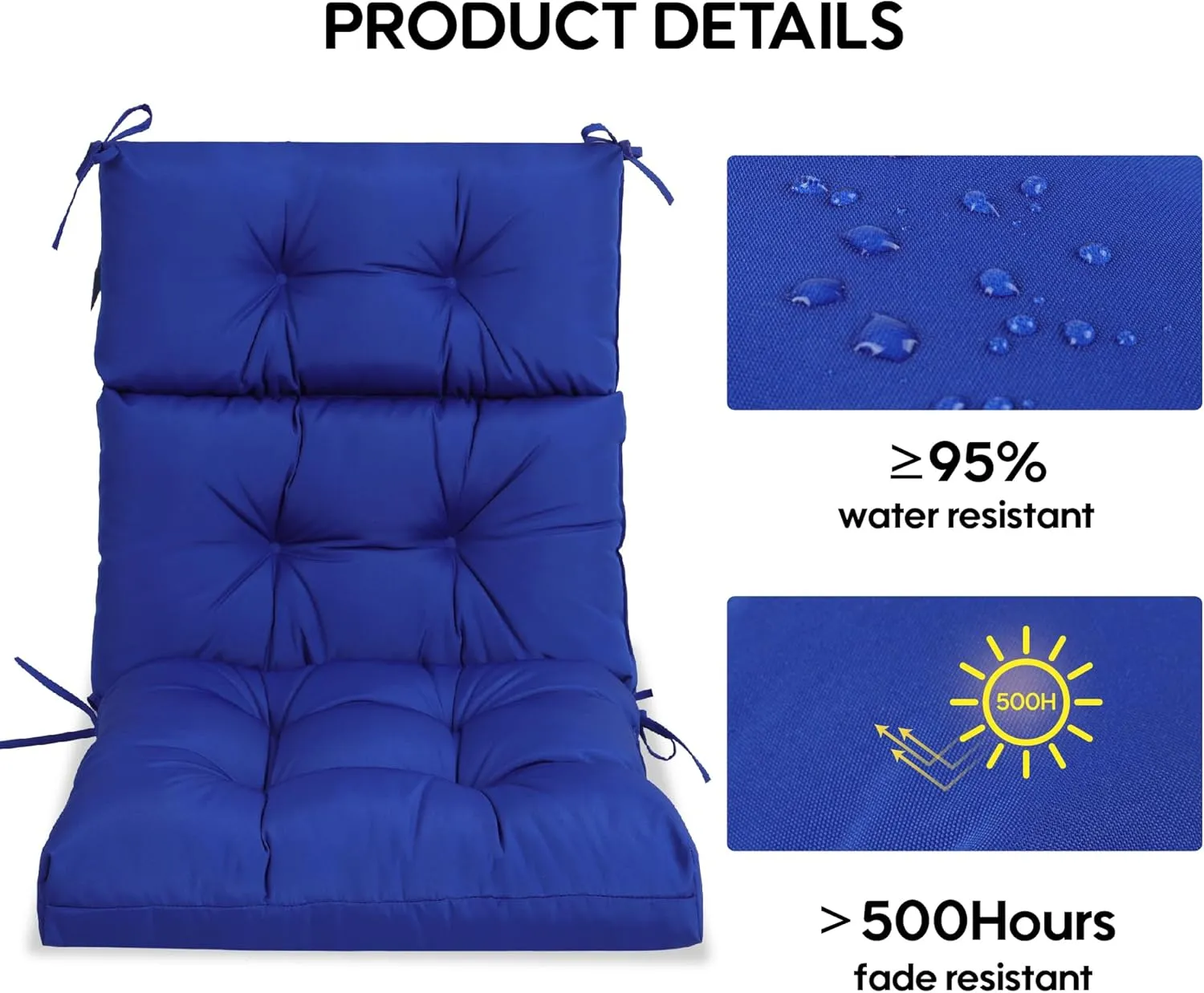 Only choice High Back Chair Cushions,Adirondack Chair Cushion with Waterproof All-Weather, Rocking Chair Cushion for Outdoor Patio, Garden Porch 44”x 22”x 4,Set of 2 (2, Blue)
