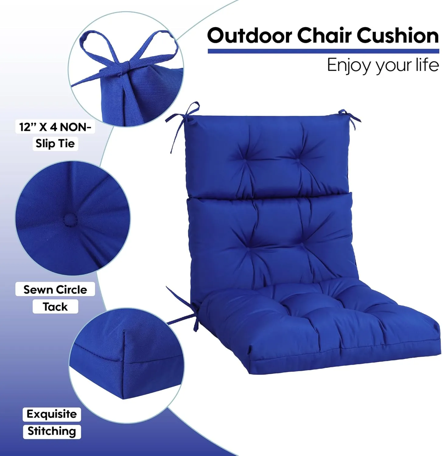Only choice High Back Chair Cushions,Adirondack Chair Cushion with Waterproof All-Weather, Rocking Chair Cushion for Outdoor Patio, Garden Porch 44”x 22”x 4,Set of 2 (2, Blue)