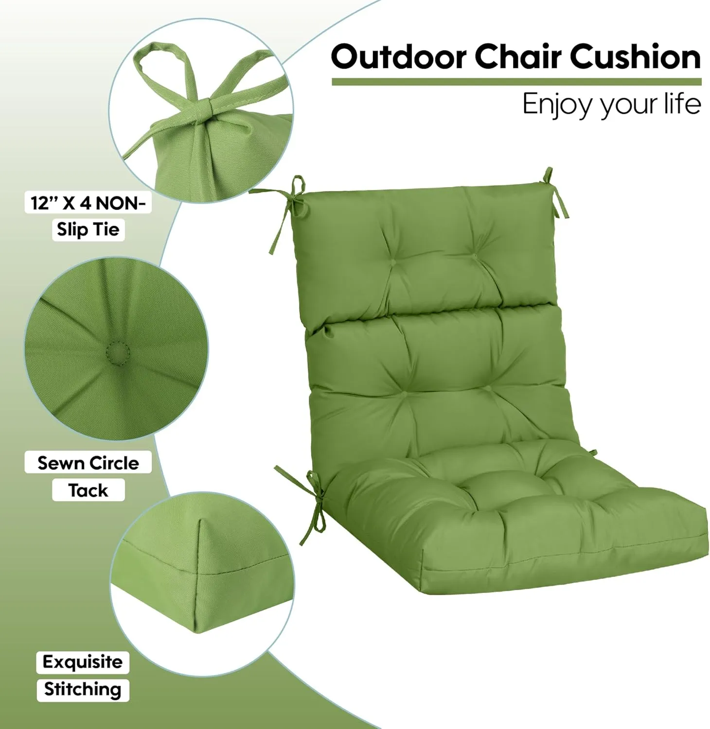 Only choice High Back Chair Cushions,Adirondack Chair Cushion with Waterproof All-Weather, Rocking Chair Cushion for Outdoor Patio, Garden Porch 44”x 22”x 4,Set of 2 (2, Green)