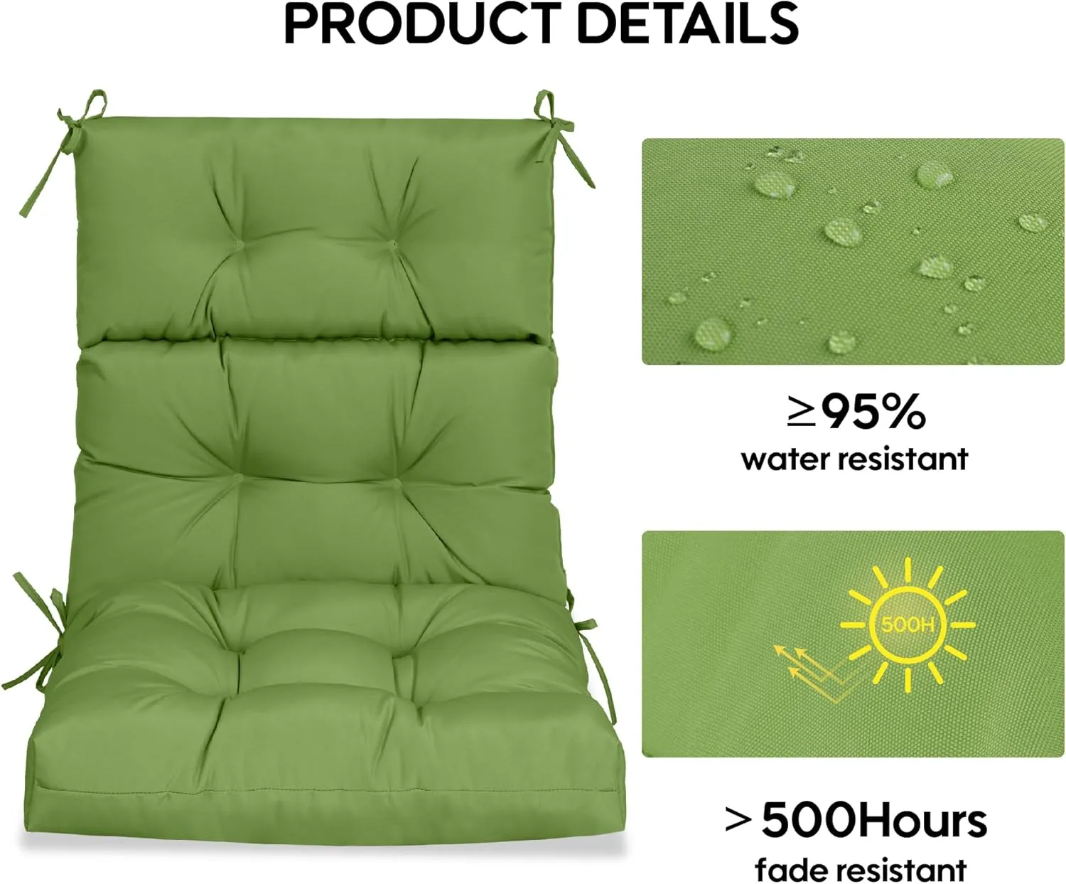 Only choice High Back Chair Cushions,Adirondack Chair Cushion with Waterproof All-Weather, Rocking Chair Cushion for Outdoor Patio, Garden Porch 44”x 22”x 4,Set of 2 (2, Green)