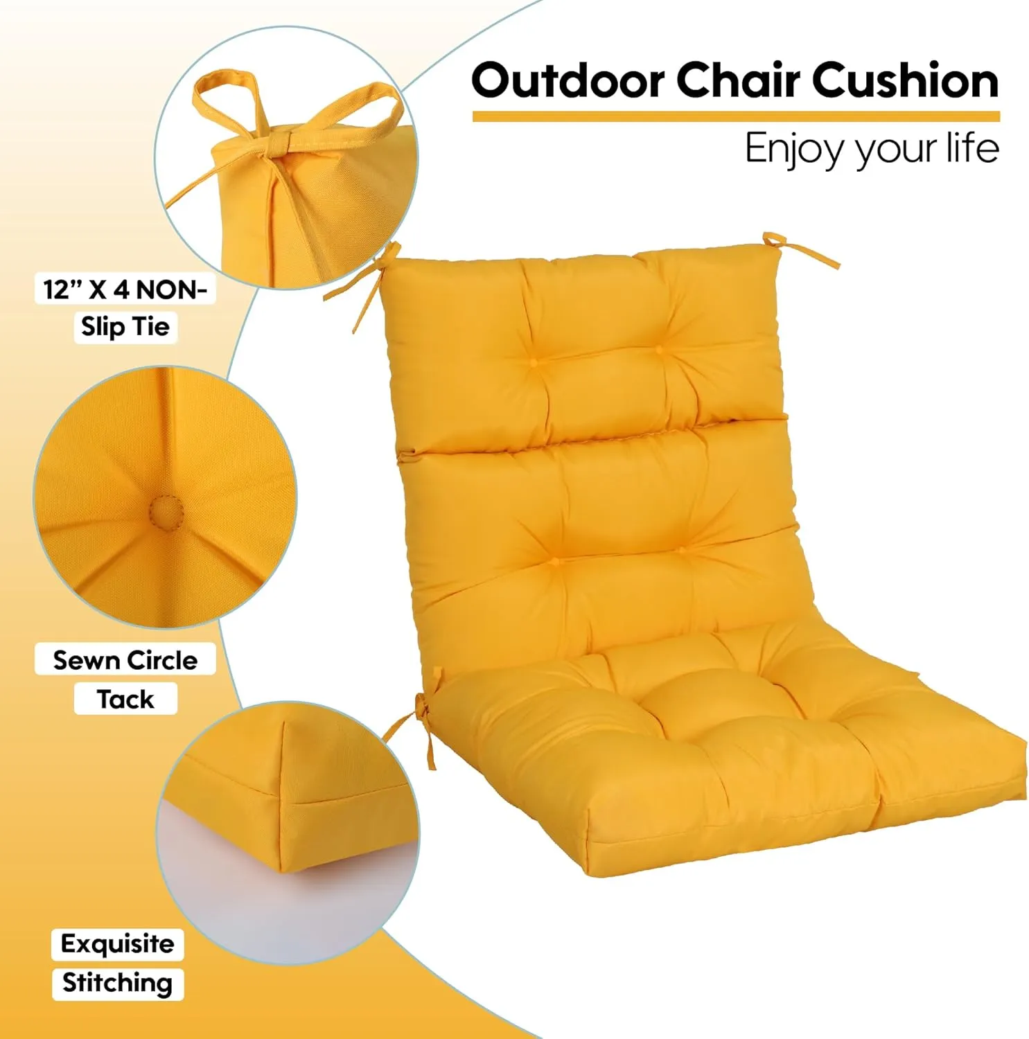 Only choice High Back Chair Cushions,Adirondack Chair Cushion with Waterproof All-Weather, Rocking Chair Cushion for Outdoor Patio, Garden Porch 44”x 22”x 4,Set of 2 (2, Yellow)