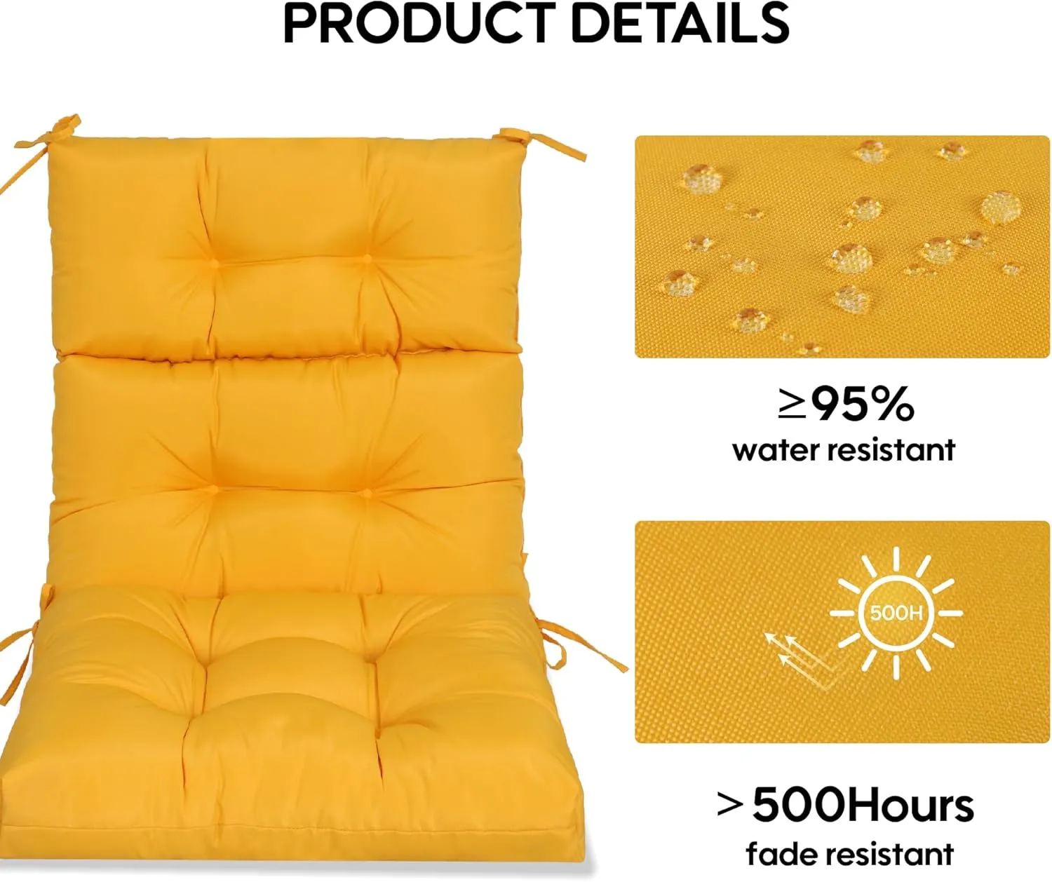 Only choice High Back Chair Cushions,Adirondack Chair Cushion with Waterproof All-Weather, Rocking Chair Cushion for Outdoor Patio, Garden Porch 44”x 22”x 4,Set of 2 (2, Yellow)