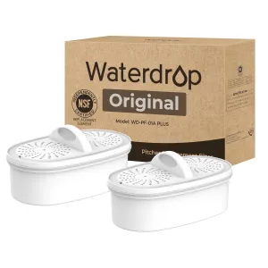 [Original] Waterdrop WD-PF-01A Plus NSF Certified Replacement Filters for All Waterdrop Pitcher and Dispenser Filtration System, Reduces PFAS, PFOA/PFOS, Last Up to 2 Months or 200 Gallons (2 Packs)