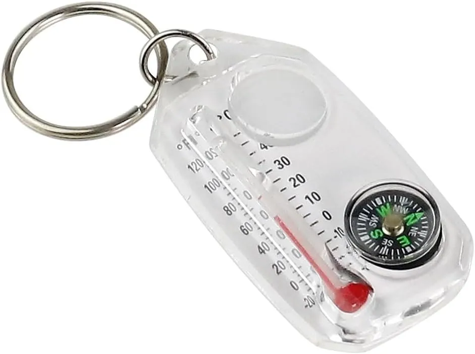 Outdoor 3-in-1 Compass High-precision Multi-functional Mini Portable Thermometer Magnifier Key Chain