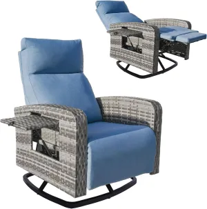 Outdoor 360° Swivel Rattan Recliner Chair Set of 2 Patio Wicker Chaise Lounge Chair 350 lbs with Adjustable Backrest & Footrest & Side Table
