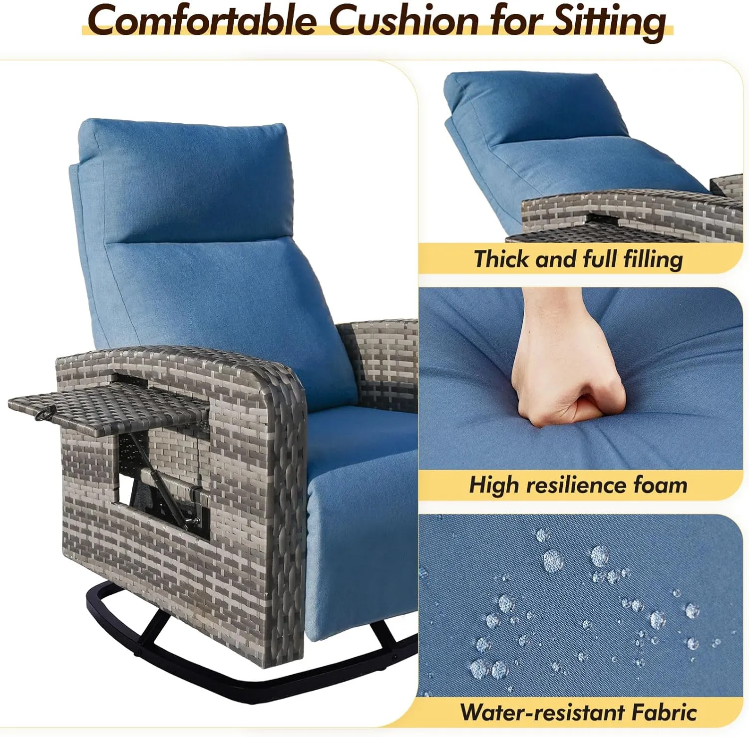 Outdoor 360° Swivel Rattan Recliner Chair Set of 2 Patio Wicker Chaise Lounge Chair 350 lbs with Adjustable Backrest & Footrest & Side Table