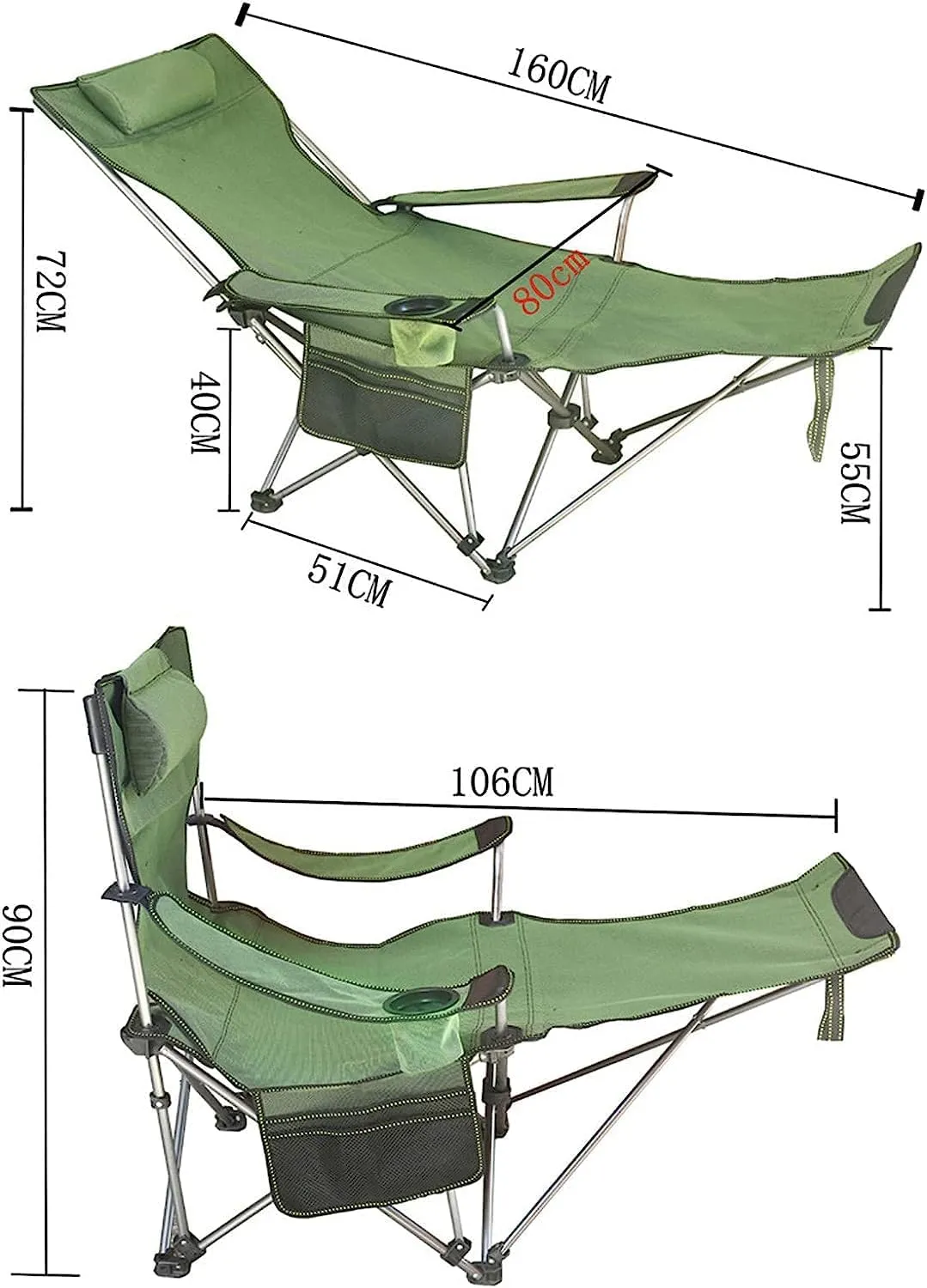 Outdoor Camp Chairs, Camping Lounge Chair Portable Reclining Camping Chair Folding Seat with Footrest with Headrest Storage Bag Lawn Chairs Adults(Blue)