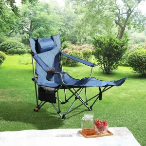 Outdoor Camping Chair, Portable Folding Camp Chair for Adults, Foldable Reclining Chair with 3-Level Adjustment, Side Pockets & Cup Holder,Carry Bag for Outdoor, 264lbs Capacity - Dark Blue