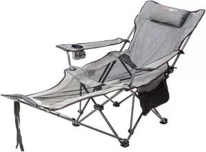 Outdoor Camping Chair Reclining Footrest Adjustable Back Cup Holder Foldable Recliner Fishing Chair Hiking Beach Garden