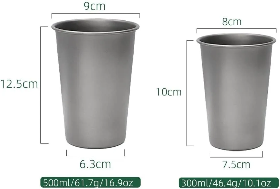 Outdoor camping titanium cup pure titanium water cup beer mug portable single layer tea cup camping coffee cup 2pcs(300ML)