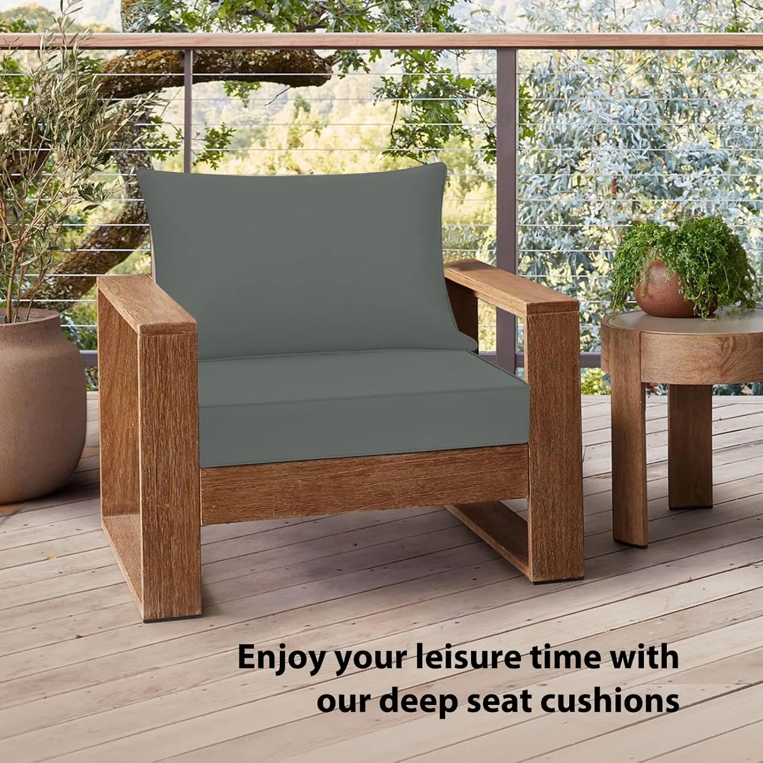 Outdoor Chair Cushions 24x24, Patio Furniture Cushions with Removable Cover, Outdoor Deep Seat Cushion Set with Ties and Handle, Waterproof Outdoor Cushions for Chair Sofa Couch, Dark Grey