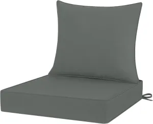 Outdoor Chair Cushions 24x24, Patio Furniture Cushions with Removable Cover, Outdoor Deep Seat Cushion Set with Ties and Handle, Waterproof Outdoor Cushions for Chair Sofa Couch, Dark Grey