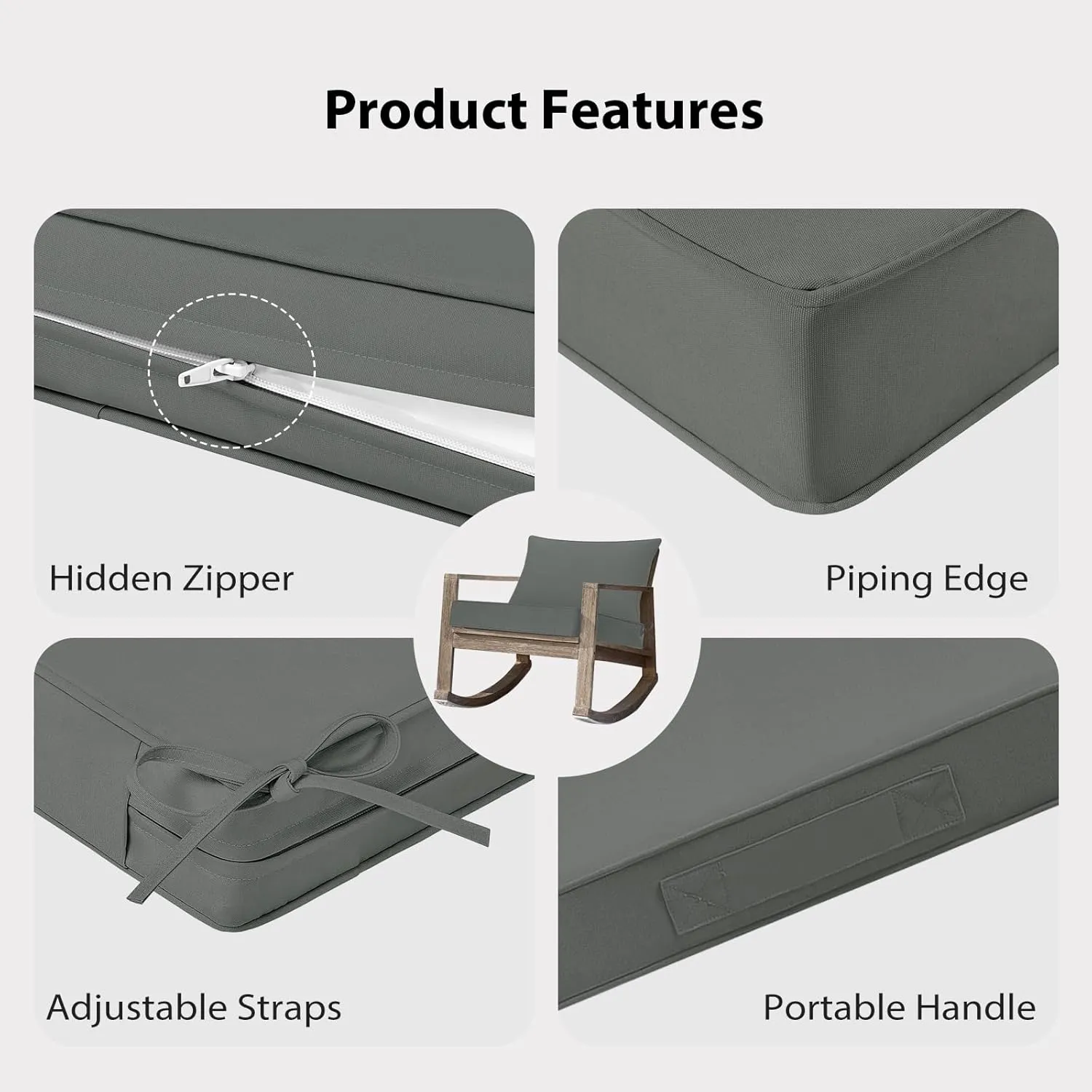 Outdoor Chair Cushions 24x24, Patio Furniture Cushions with Removable Cover, Outdoor Deep Seat Cushion Set with Ties and Handle, Waterproof Outdoor Cushions for Chair Sofa Couch, Dark Grey