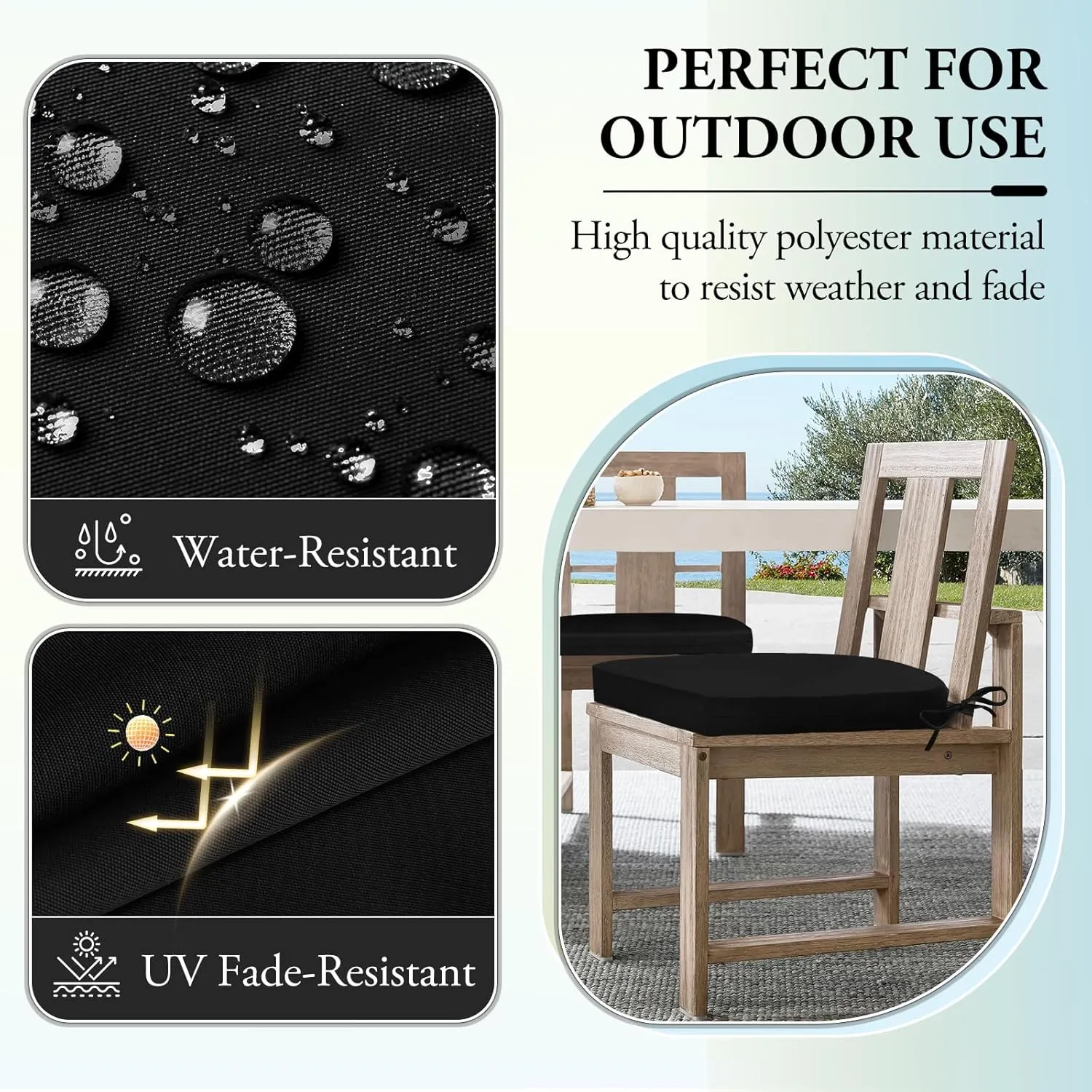 Outdoor Chair Cushions for Patio Furniture - Patio Chair Cushions Set of 6 - Water Resistant Round Corner Outdoor Seat Cushions 17"X16"X2", Black