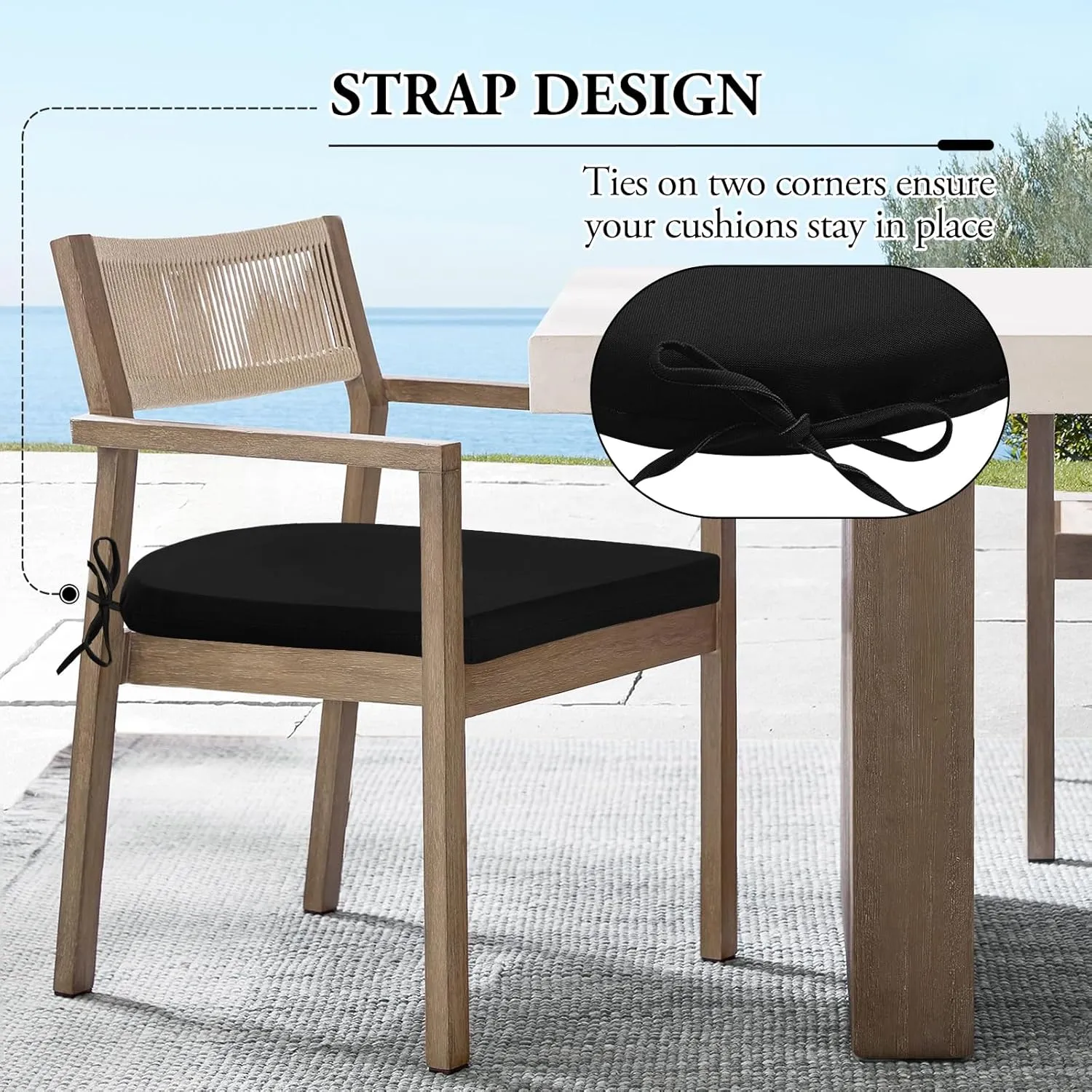 Outdoor Chair Cushions for Patio Furniture - Patio Chair Cushions Set of 6 - Water Resistant Round Corner Outdoor Seat Cushions 17"X16"X2", Black