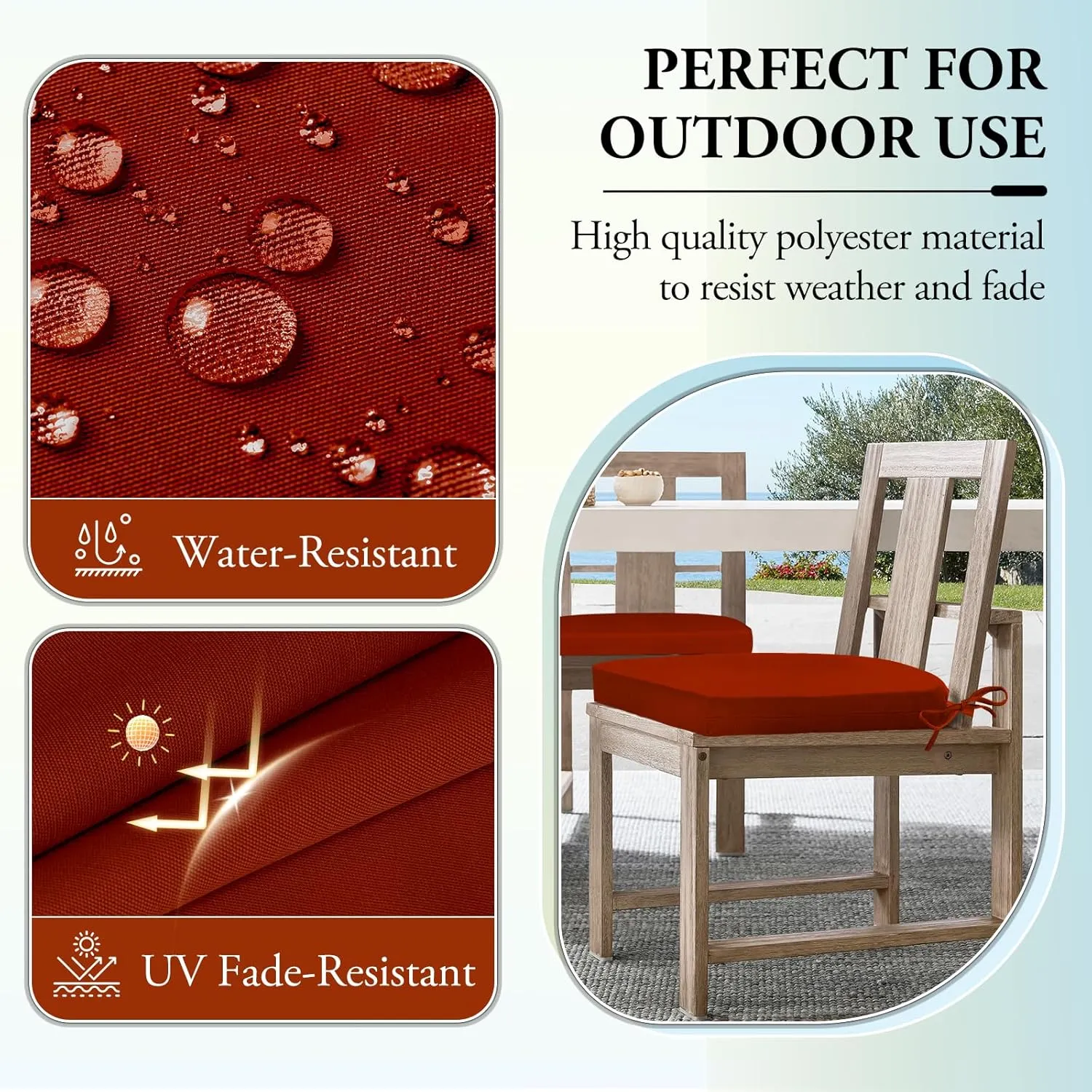 Outdoor Chair Cushions for Patio Furniture - Patio Chair Cushions Set of 6 - Water Resistant Round Corner Outdoor Seat Cushions 17"X16"X2", Brick Red