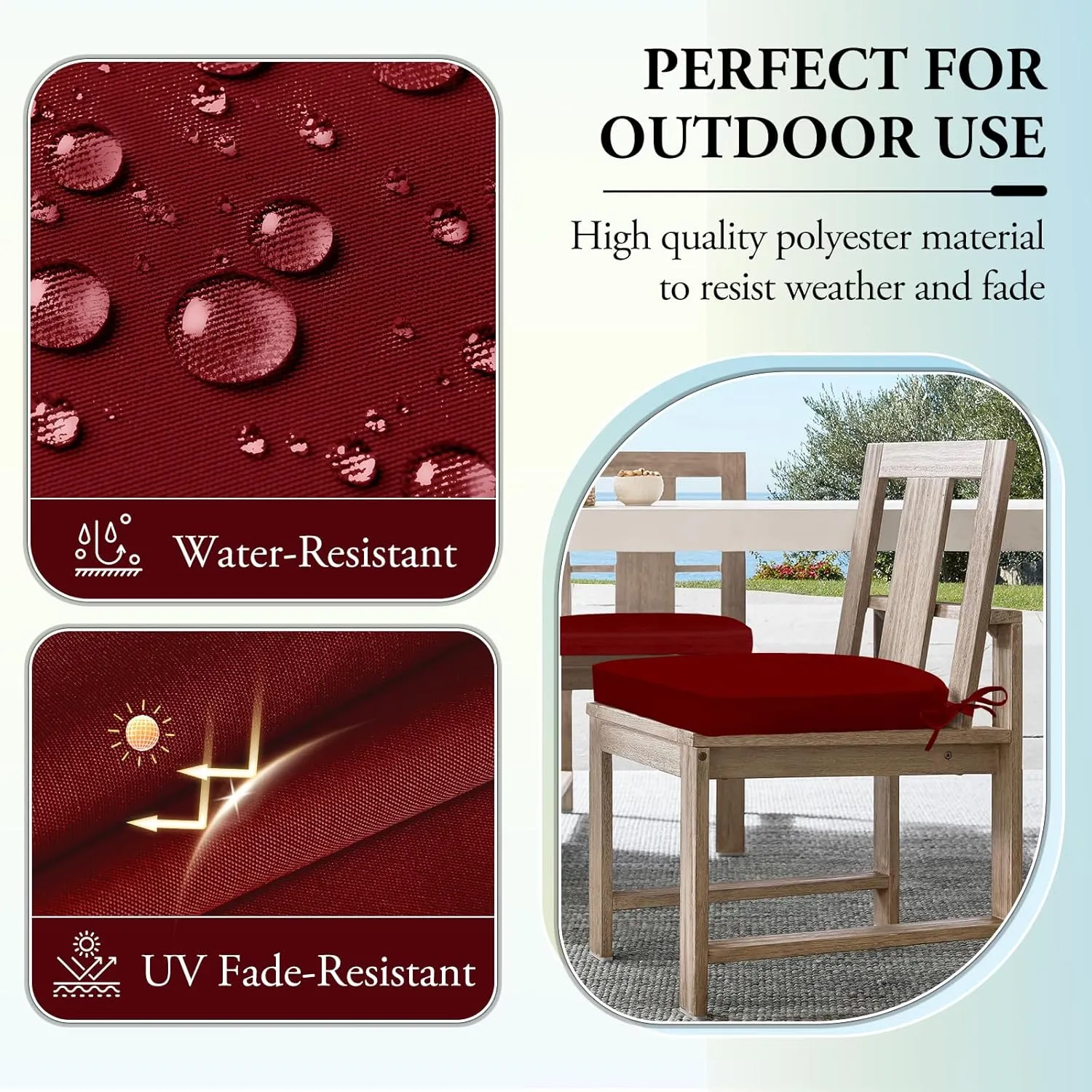 Outdoor Chair Cushions for Patio Furniture - Patio Chair Cushions Set of 6 - Water Resistant Round Corner Outdoor Seat Cushions 17"X16"X2", Burgundy