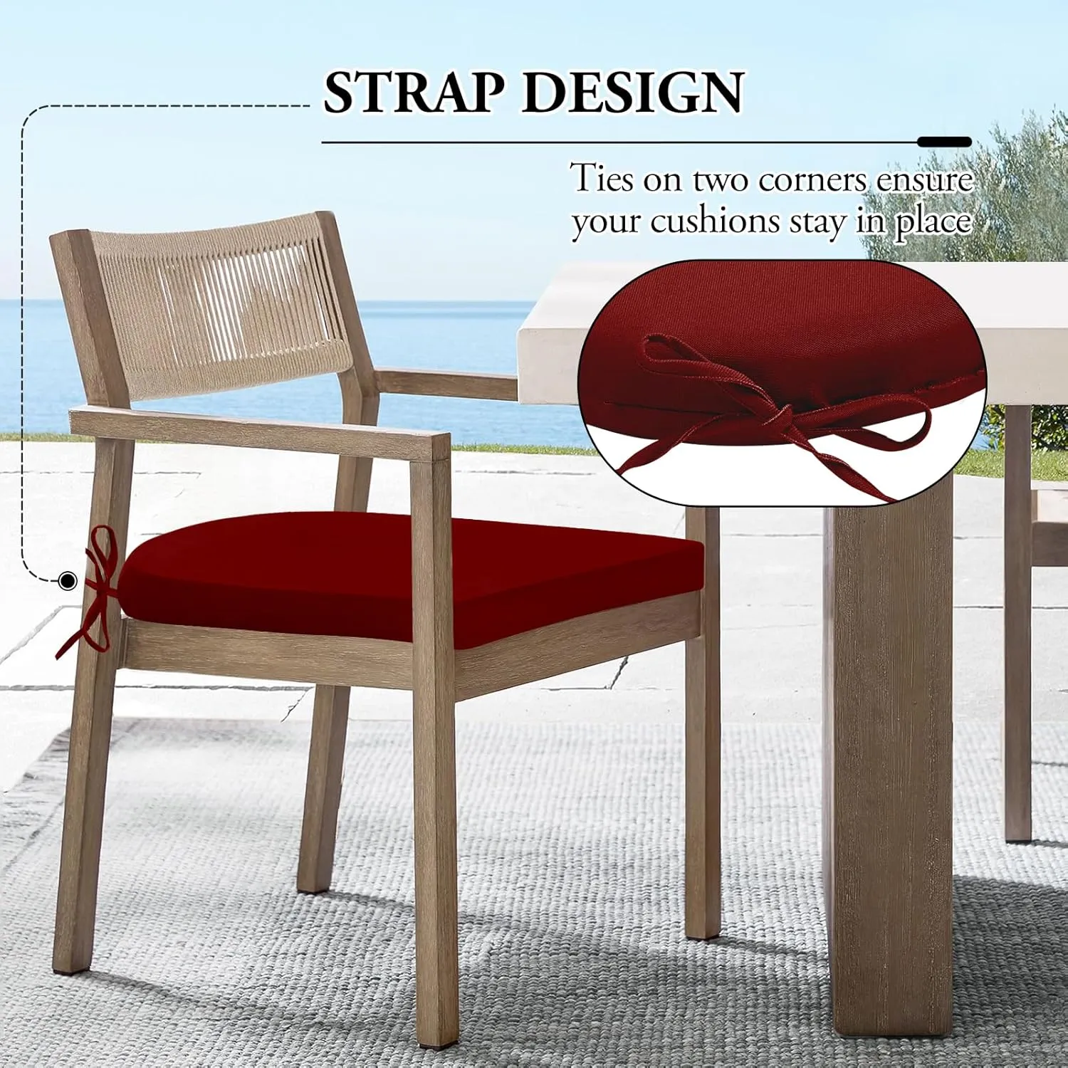 Outdoor Chair Cushions for Patio Furniture - Patio Chair Cushions Set of 6 - Water Resistant Round Corner Outdoor Seat Cushions 17"X16"X2", Burgundy