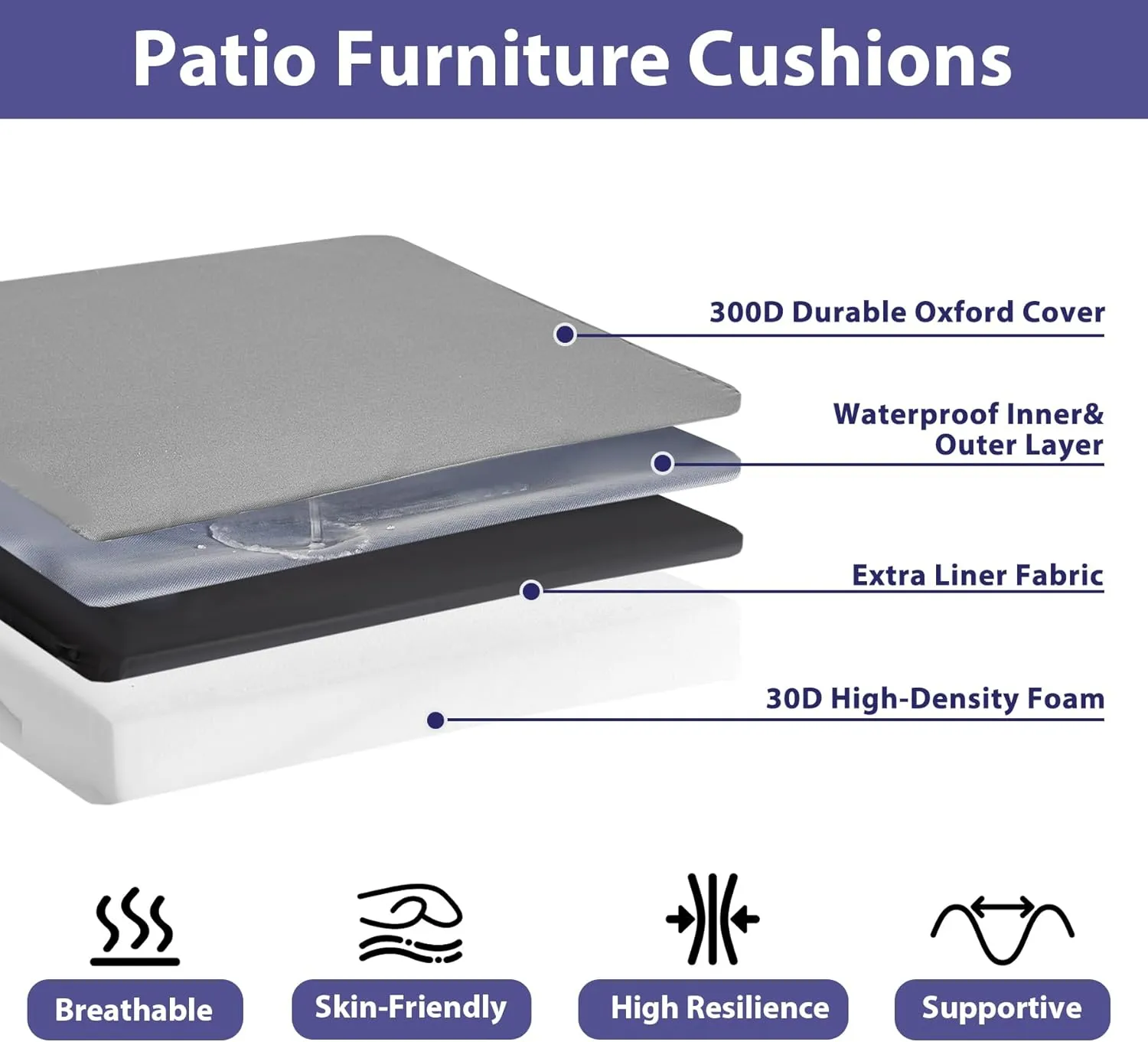 Outdoor Chair Cushions Set of 4, Waterproof Outdoor Seat Cushions for Patio Furniture, Patio Chair Cushion with Handle and Ties, Square Out Door Chair Pads,19" x 19" x 3", Light Grey