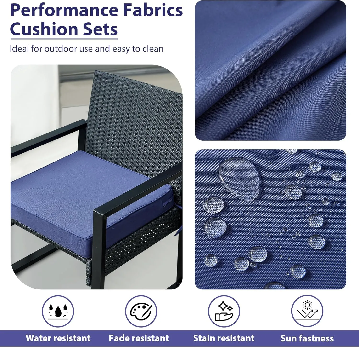 Outdoor Chair Cushions Set of 4, Waterproof Outdoor Seat Cushions for Patio Furniture, Patio Chair Cushion with Handle and Ties, Square Out Door Chair Pads,19" x 19" x 3", Navy Blue