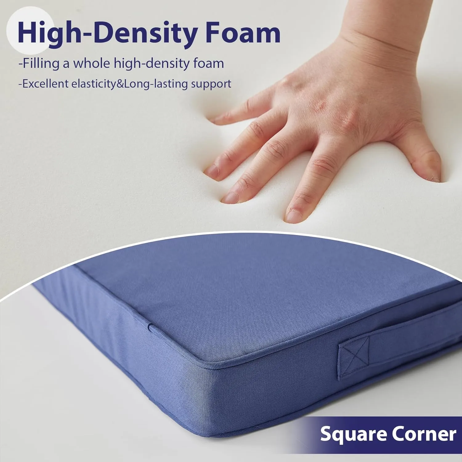 Outdoor Chair Cushions Set of 4, Waterproof Outdoor Seat Cushions for Patio Furniture, Patio Chair Cushion with Handle and Ties, Square Out Door Chair Pads,19" x 19" x 3", Navy Blue
