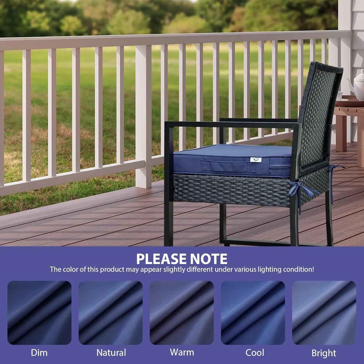 Outdoor Chair Cushions Set of 4, Waterproof Outdoor Seat Cushions for Patio Furniture, Patio Chair Cushion with Handle and Ties, Square Out Door Chair Pads,19" x 19" x 3", Navy Blue