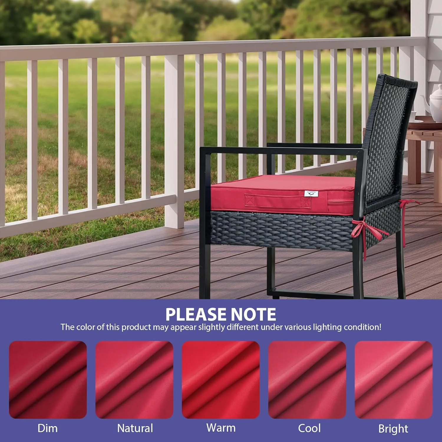 Outdoor Chair Cushions Set of 4,Waterproof Outdoor Seat Cushions for Patio Furniture,Patio Chair Cushion with Handle and Ties, Square Out Door Chair Pads,19" x 19" x 3", Burgundy
