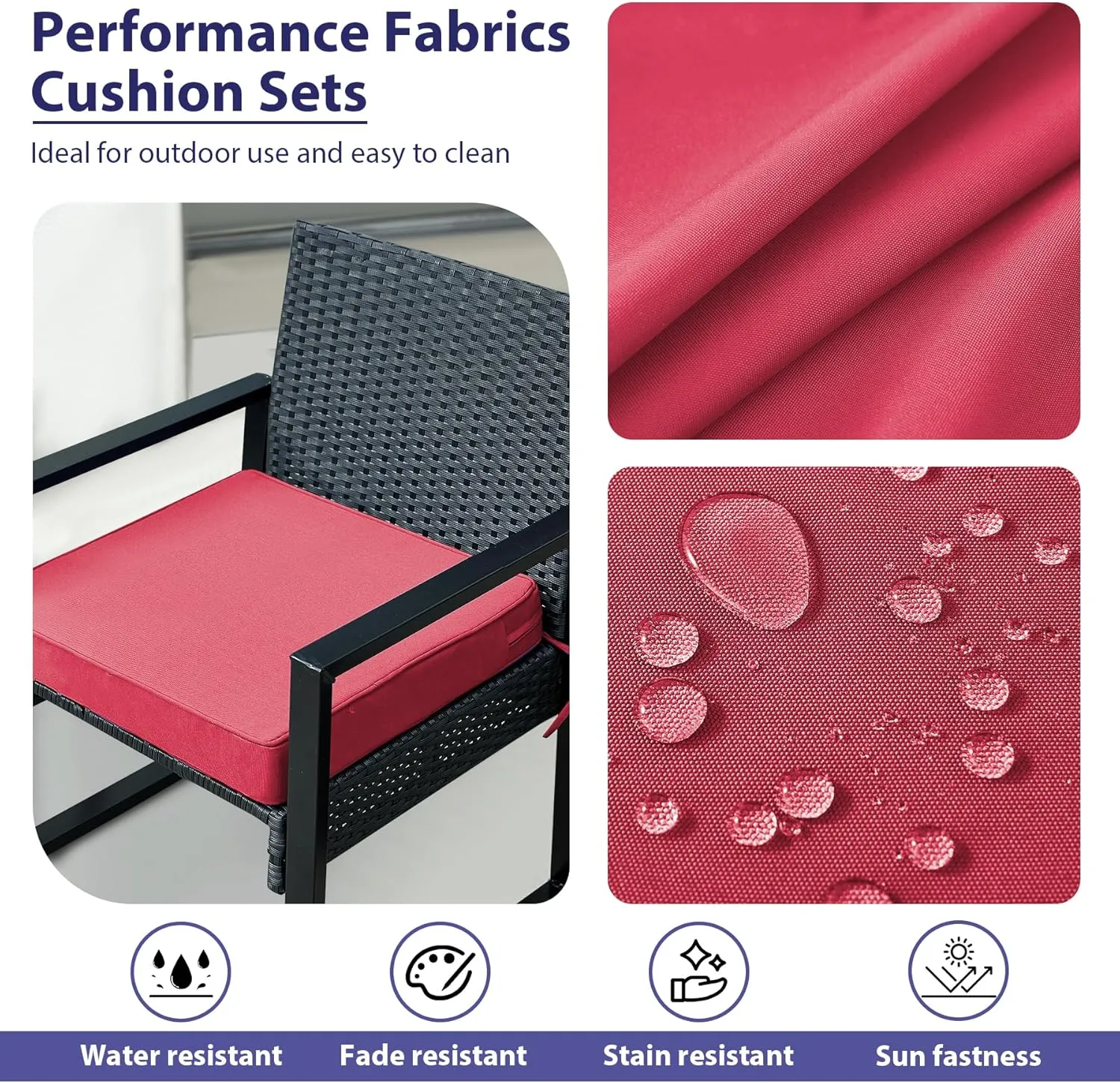 Outdoor Chair Cushions Set of 4,Waterproof Outdoor Seat Cushions for Patio Furniture,Patio Chair Cushion with Handle and Ties, Square Out Door Chair Pads,19" x 19" x 3", Burgundy