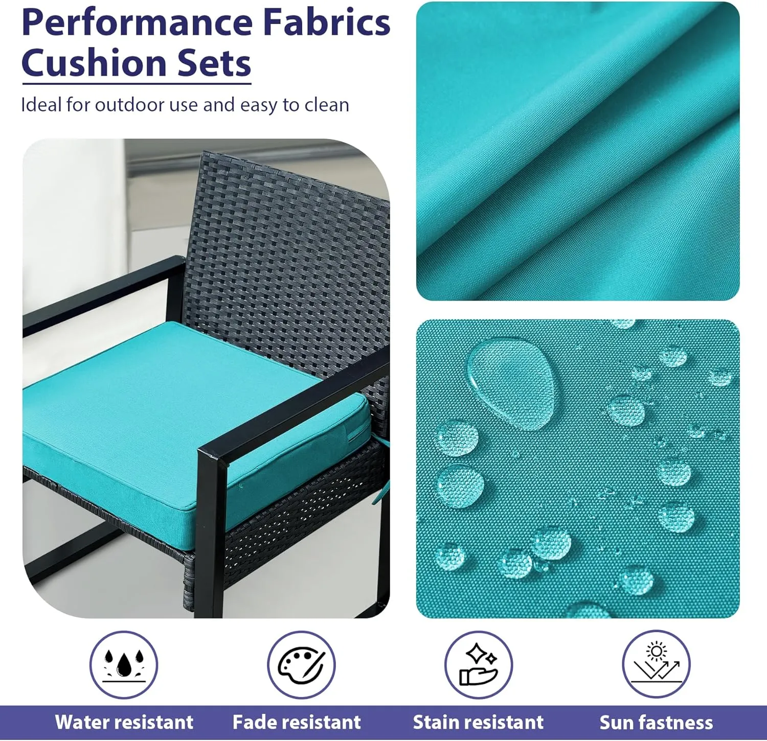Outdoor Chair Cushions Set of 4,Waterproof Outdoor Seat Cushions for Patio Furniture,Patio Chair Cushion with Handle and Ties, Square Out Door Chair Pads,19" x 19" x 3", Teal