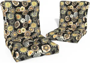 Outdoor Chair Cushions, Tufted Back Patio Furniture Cushions Set of 2, Water Repellent Wicker High Back Chair Cushion for Home Garden Lounge Chairs, 42x21x4 Inch, Black Yellow Crosby