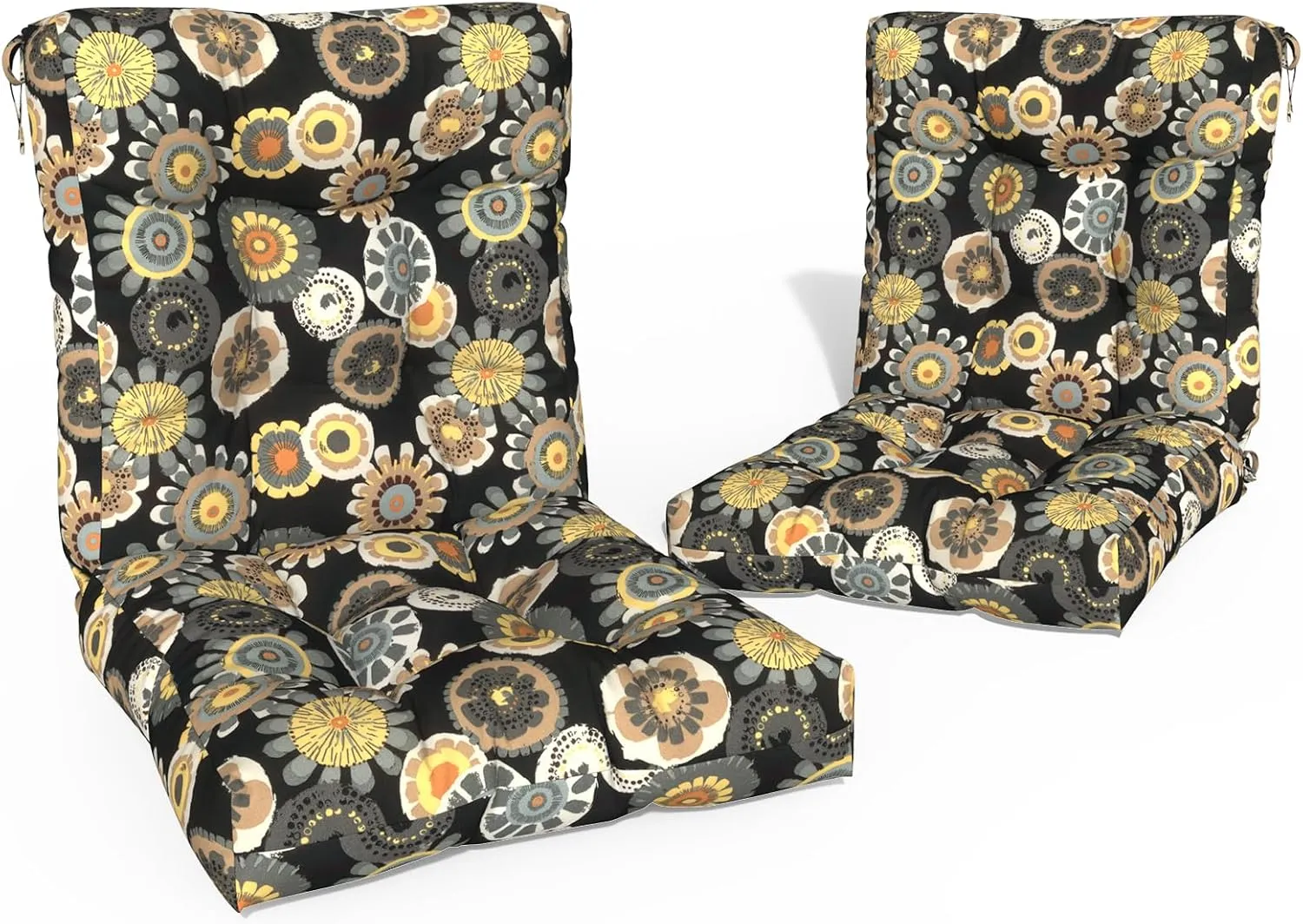 Outdoor Chair Cushions, Tufted Back Patio Furniture Cushions Set of 2, Water Repellent Wicker High Back Chair Cushion for Home Garden Lounge Chairs, 42x21x4 Inch, Black Yellow Crosby