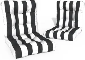 Outdoor Chair Cushions, Tufted Back Patio Furniture Cushions Set of 2, Water Repellent Wicker High Back Chair Cushion for Home Garden Lounge Deep Chairs, 42x21x4 Inch, Cabana Black