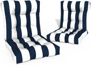 Outdoor Chair Cushions, Tufted Back Patio Furniture Cushions Set of 2, Water Repellent Wicker High Back Chair Cushion for Home Garden Lounge Deep Chairs, 42x21x4 Inch, Cabana Navy