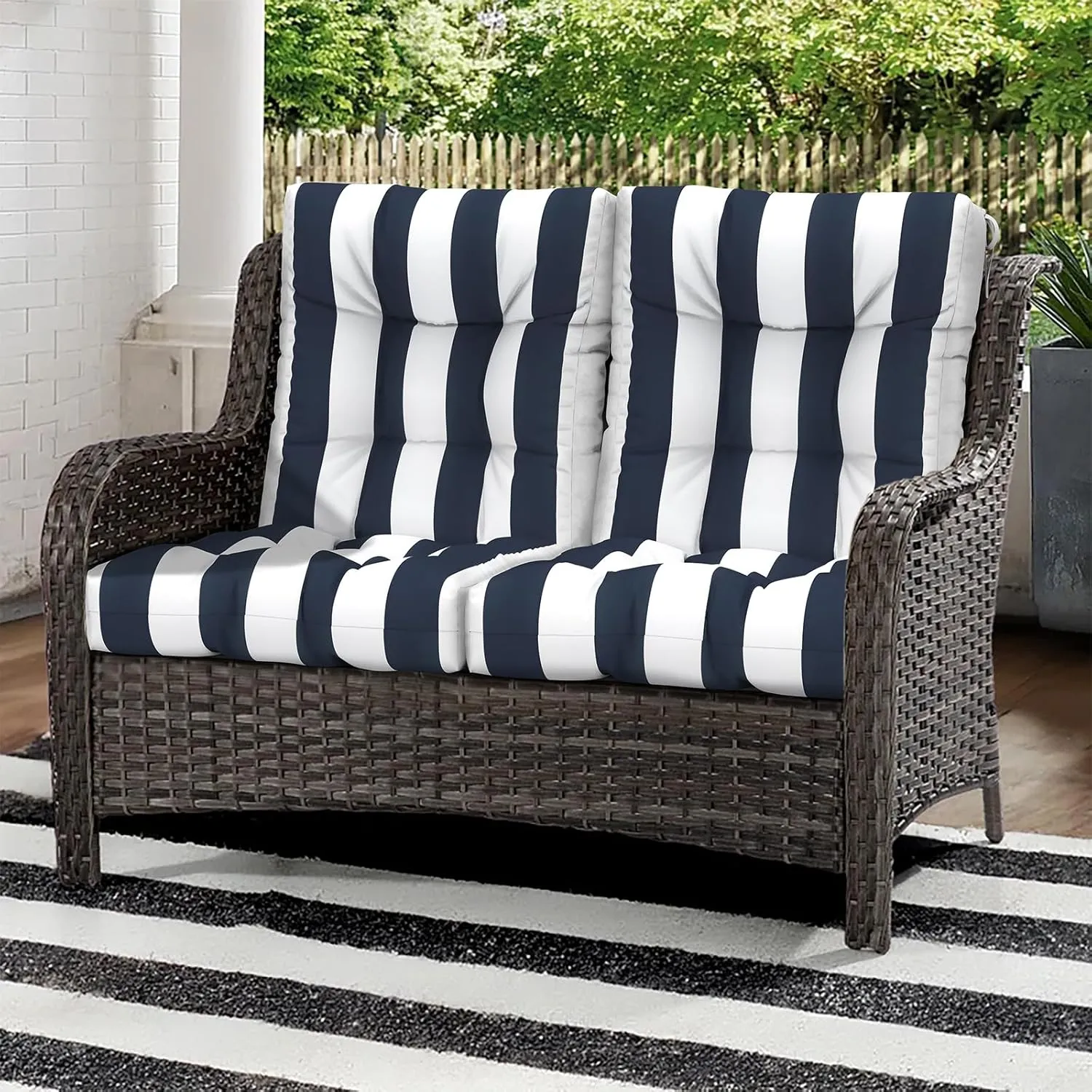 Outdoor Chair Cushions, Tufted Back Patio Furniture Cushions Set of 2, Water Repellent Wicker High Back Chair Cushion for Home Garden Lounge Deep Chairs, 42x21x4 Inch, Cabana Navy