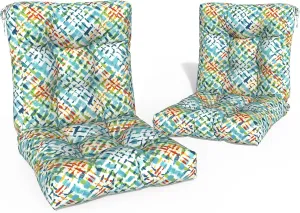 Outdoor Chair Cushions, Tufted Back Patio Furniture Cushions Set of 2, Water Repellent Wicker High Back Chair Cushion for Home Lounge Deep Chairs, 42x21x4 Inch, Acapa Opal Geometric