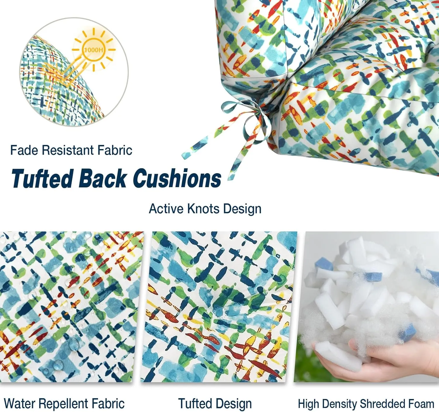 Outdoor Chair Cushions, Tufted Back Patio Furniture Cushions Set of 2, Water Repellent Wicker High Back Chair Cushion for Home Lounge Deep Chairs, 42x21x4 Inch, Acapa Opal Geometric