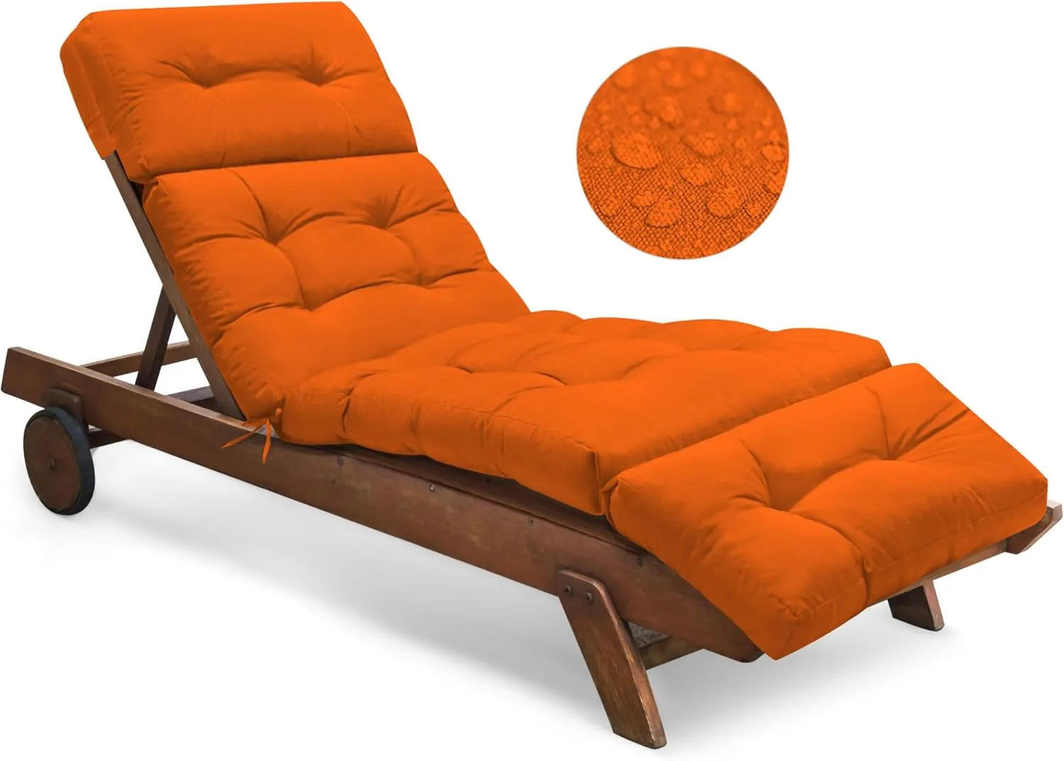Outdoor Chaise Lounge Chair Cushion Waterproof 74.4 x 22 x 4.7 Inches Memory Foam Lounge Chair Cushions for Outdoor Furniture with Ties, Thickened Pool Chaise Lounge Chair Cushions, Orange