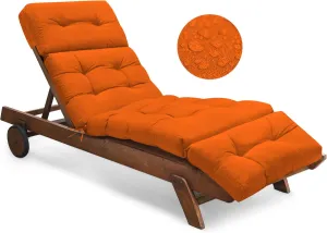 Outdoor Chaise Lounge Chair Cushion Waterproof 74.4 x 22 x 4.7 Inches Memory Foam Lounge Chair Cushions for Outdoor Furniture with Ties, Thickened Pool Chaise Lounge Chair Cushions, Orange